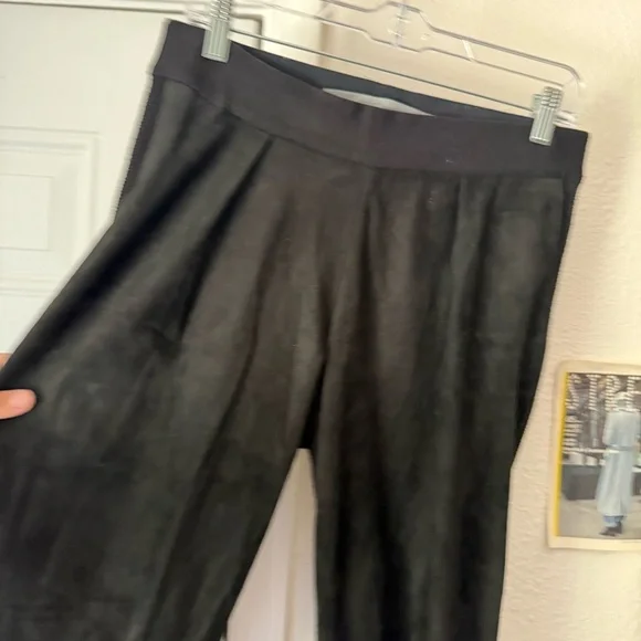 RAQUEL ALLEGRA black silk mixed media knit slim straight leg pull on pants - Picture 3 of 6